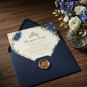 Koninklijk Blauwe Gouden Vlinders Quinceañera  Informatiekaartje