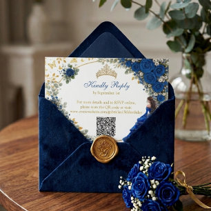 Koninklijk Blauwe Gouden Vlinders Quinceañera RSVP Kaartje