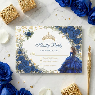 Koninklijk Blauwe Gouden Vlinders Quinceañera RSVP Kaartje