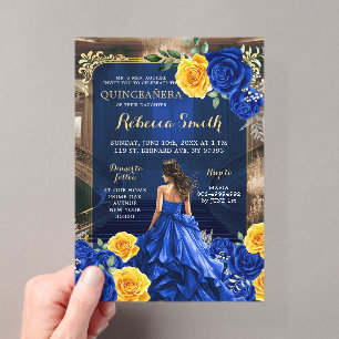 Koninklijk Blauwe Groot Paleis Quinceañera Prinses Acryl Uitnodigingen