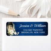 Koninklijk Blauwe Houten Witte Rozen Waterverf Lam Etiket (Insitu)