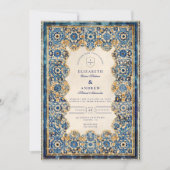 Koninklijk Blauwe Islamitische Bruiloft Kaart (Voorkant)