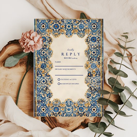 Koninklijk Blauwe Islamitische Bruiloft RSVP Kaartje