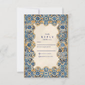 Koninklijk Blauwe Islamitische Bruiloft RSVP Kaartje (Voorkant)