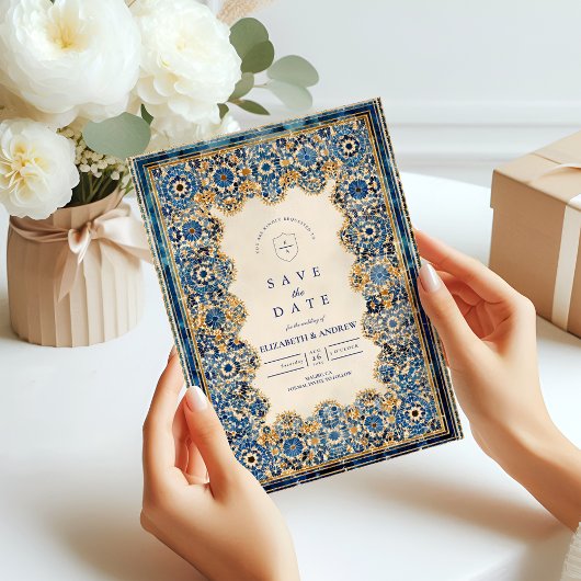 Koninklijk Blauwe Islamitische Bruiloft Save The Date