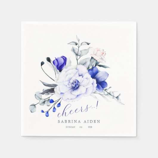Koninklijk Blauwe Ivoren Bloem Bruiloft Servet (Voorkant)