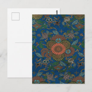 Koninklijk Blauwe Japanse Bloem Vintage Patroon Briefkaart
