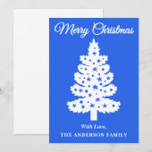 Koninklijk blauwe kerstboom met handgeschreven sch feestdagenkaart (Voorkant / Achterkant)