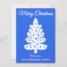 Koninklijk blauwe kerstboom met handgeschreven sch feestdagenkaart