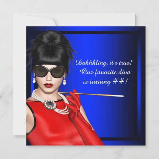Koninklijk Blauwe Klasse Diva Verjaardagsfeest Kaart (Voorkant)