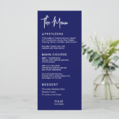 Koninklijk Blauwe Klassieke Elegante Trouw Menu (Staand voorkant)