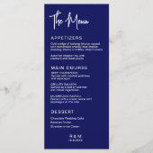 Koninklijk Blauwe Klassieke Elegante Trouw Menu (Voorkant)