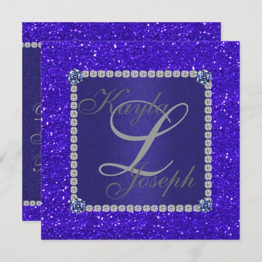 Koninklijk blauwe kristallen trouw uitnodiging (Voorkant / Achterkant)