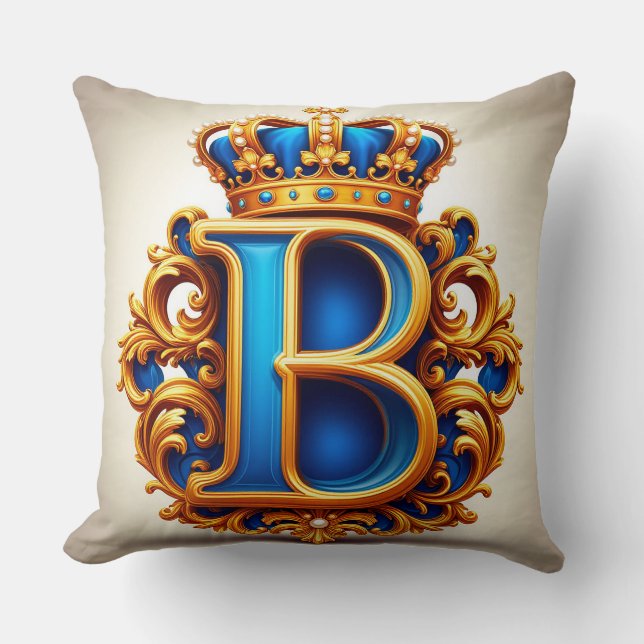 Koninklijk Blauwe Letter B Monogram Kussen (Voorkant)