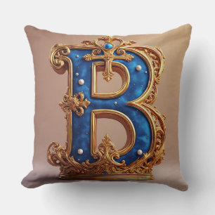 Koninklijk Blauwe Letter B Monogram Kussen