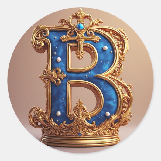 Koninklijk Blauwe Letter B Monogram Ronde Sticker (Voorkant)