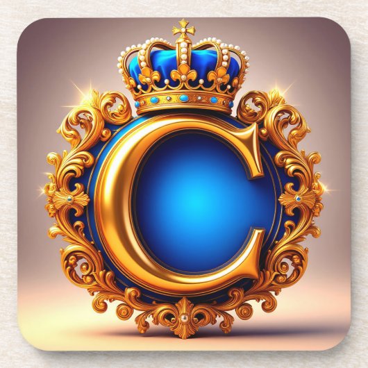 Koninklijk Blauwe Letter C Monogram Bier Onderzetter (Voorkant)