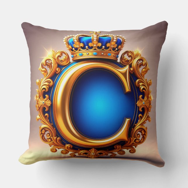Koninklijk Blauwe Letter C Monogram Kussen (Voorkant)