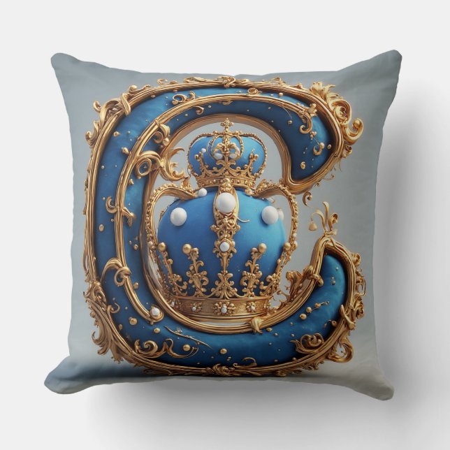 Koninklijk Blauwe Letter C Monogram Kussen (Voorkant)