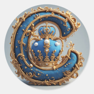 Koninklijk Blauwe Letter C Monogram Ronde Sticker
