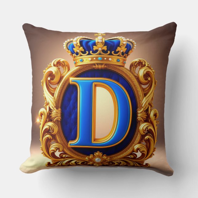 Koninklijk Blauwe Letter D Monogram Kussen (Voorkant)