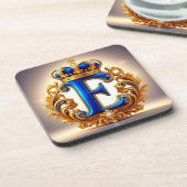 Koninklijk Blauwe Letter E Monogram Bier Onderzetter (Linkerzijde)