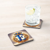 Koninklijk Blauwe Letter E Monogram Bier Onderzetter (Rechterzijde)