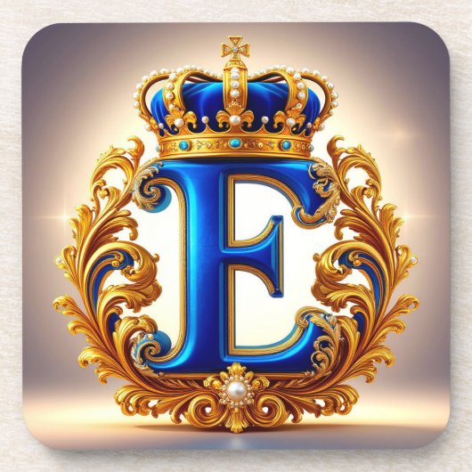 Koninklijk Blauwe Letter E Monogram Bier Onderzetter (Voorkant)