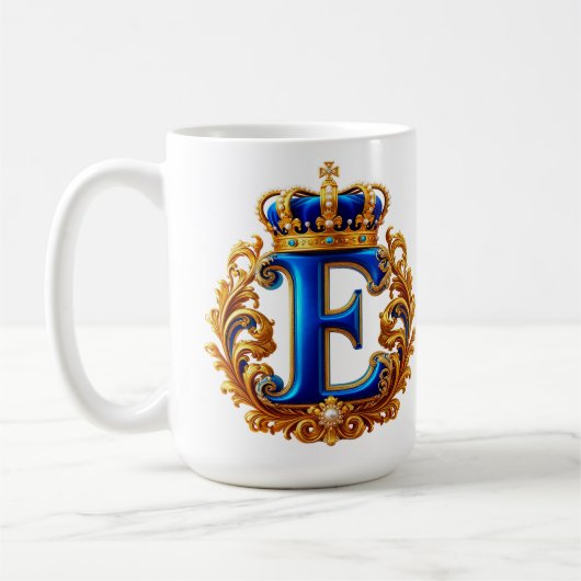 Koninklijk Blauwe Letter E Monogram Koffiemok (Links)