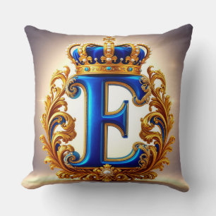Koninklijk Blauwe Letter E Monogram Kussen