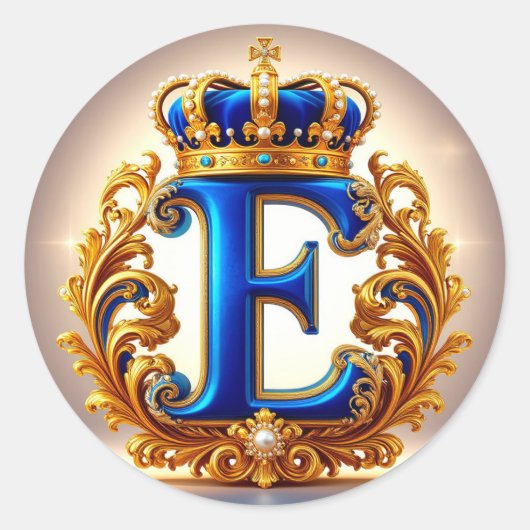 Koninklijk Blauwe Letter E Monogram Ronde Sticker (Voorkant)