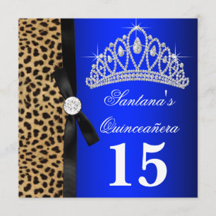 Koninklijk blauwe luipaard Quinceanera-uitnodiging Kaart