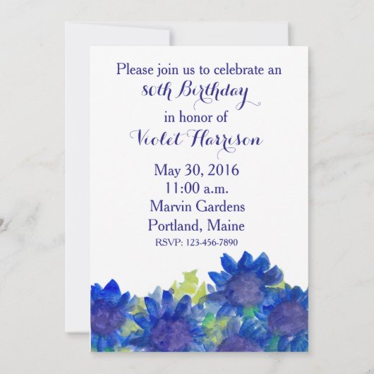 Koninklijk blauwe madeliefjes 80ste verjaardagsfee kaart (Achterkant)