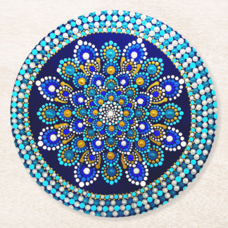 Koninklijk Blauwe Mandala Ronde Kartonnen Onderzetter