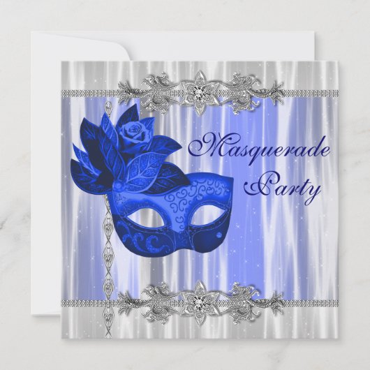 Koninklijk Blauwe Maskerade Feest Kaart (Voorkant)