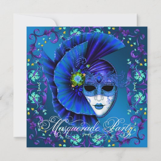 Koninklijk Blauwe Maskerade Feest Uitnodigingen (Voorkant)