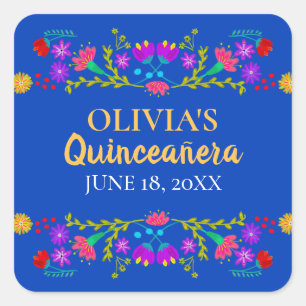 Koninklijk Blauwe Mis Quince Anos Mexicaanse Feest Vierkante Sticker