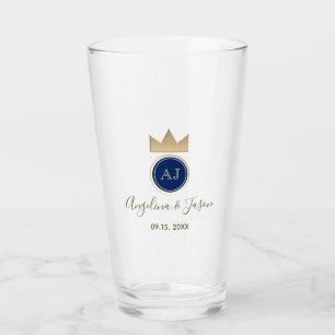 Koninklijk Blauwe Monogram Huwelijk Glas