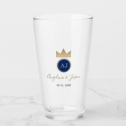Koninklijk Blauwe Monogram Huwelijk Glas (Voorkant)