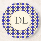 Koninklijk Blauwe Monogram Zandsteen Onderzetter (Voorkant)