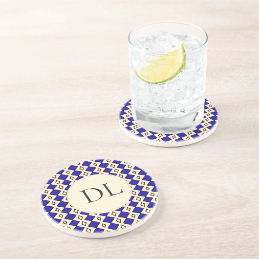 Koninklijk Blauwe Monogram Zandsteen Onderzetter (Zijkant)