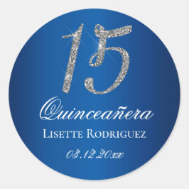 Koninklijk Blauwe Nep Glitters 15 Quinceanera Ronde Sticker