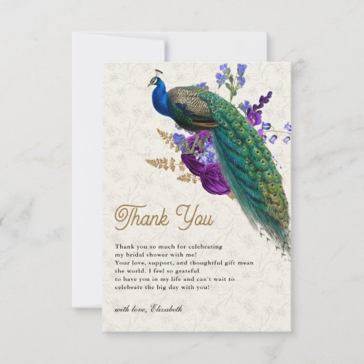 Koninklijk blauwe paarse bloemrijke bruidsdouche v bedankkaart (Voorkant)