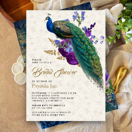 Koninklijk Blauwe Paarse Bloemstuk Bruiloft Bridal Kaart