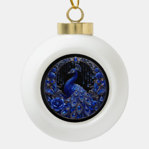 Koninklijk Blauwe Pauw Kristal Glamour Keramische Bal Ornament