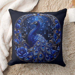 Koninklijk Blauwe Pauw Kristal Glamour Kussen