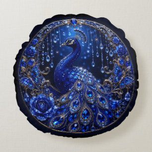 Koninklijk Blauwe Pauw Kristal Glamour Rond Kussen