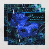 Koninklijk Blauwe Pauw Maskeradefeest Kaart (Voorkant / Achterkant)
