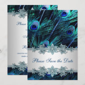 Koninklijk Blauwe Pauw Trouw Save the Date (Voorkant / Achterkant)