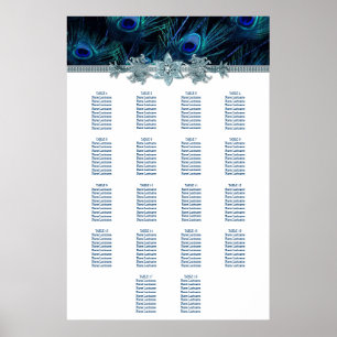 Koninklijk Blauwe Pauw Trouwzaalstoelenkaart Poster